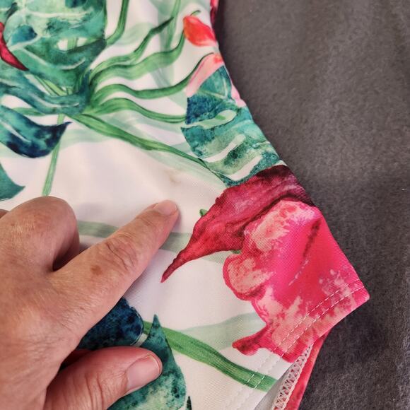 NICOLE MILLER Scoop Back Swimsuit Womens M Lagoon Floral Red Green Tropical NEW - Picture 4 of 12